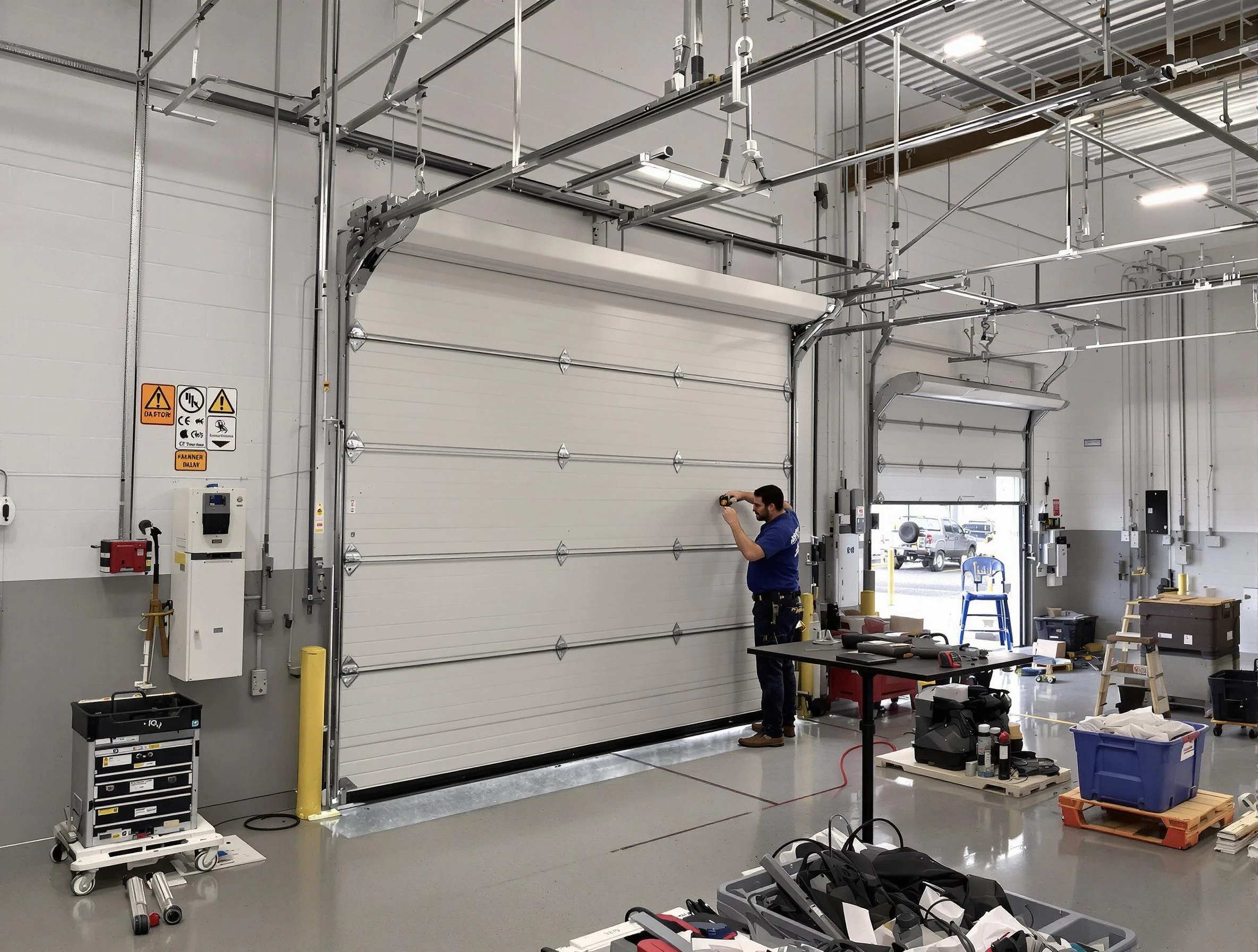Commercial garage door repair being performed by Maricopa Garage Door Repair expert in Maricopa