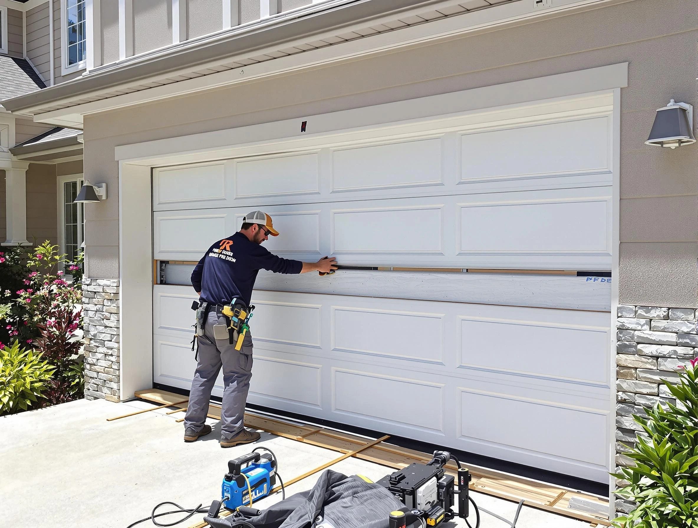 Maricopa Garage Door Repair team performing complete garage door replacement at Maricopa residence