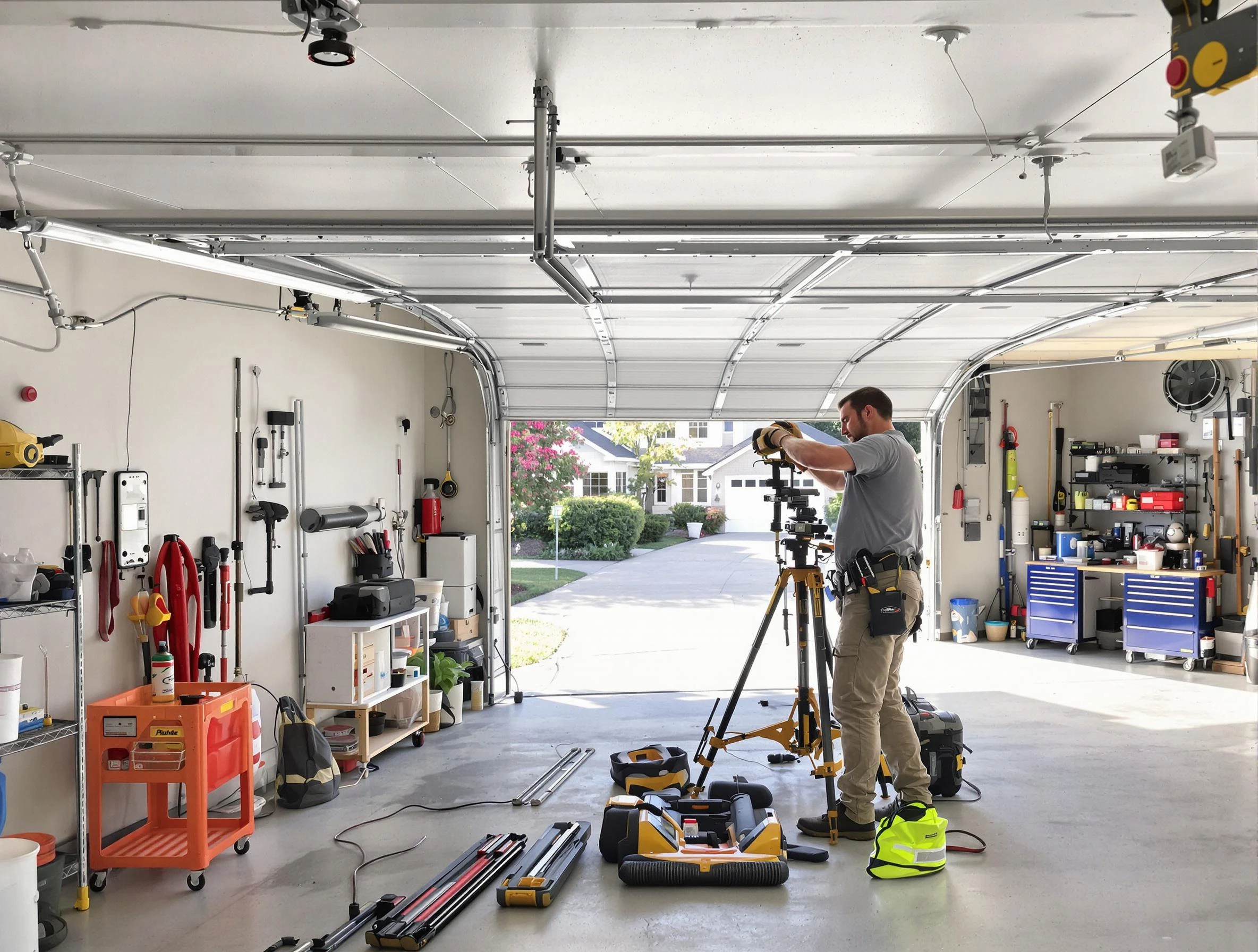 Maricopa Garage Door Repair specialist performing laser-guided track alignment in Maricopa